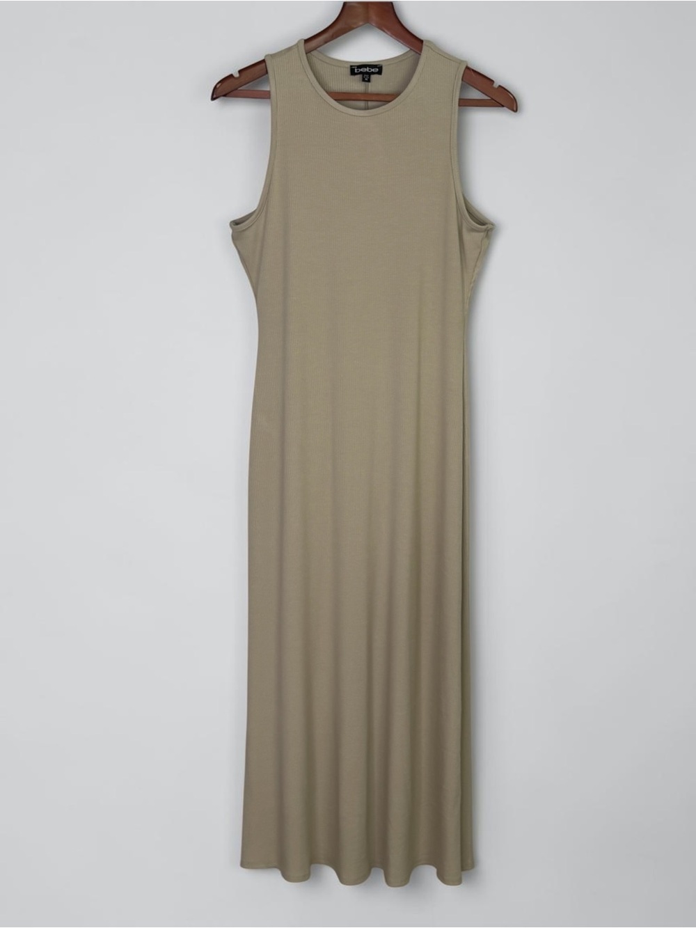 NWT Bebe Ribbed A-Line Maxi Tank Dress Light Olive Green M - Picture 4 of 14